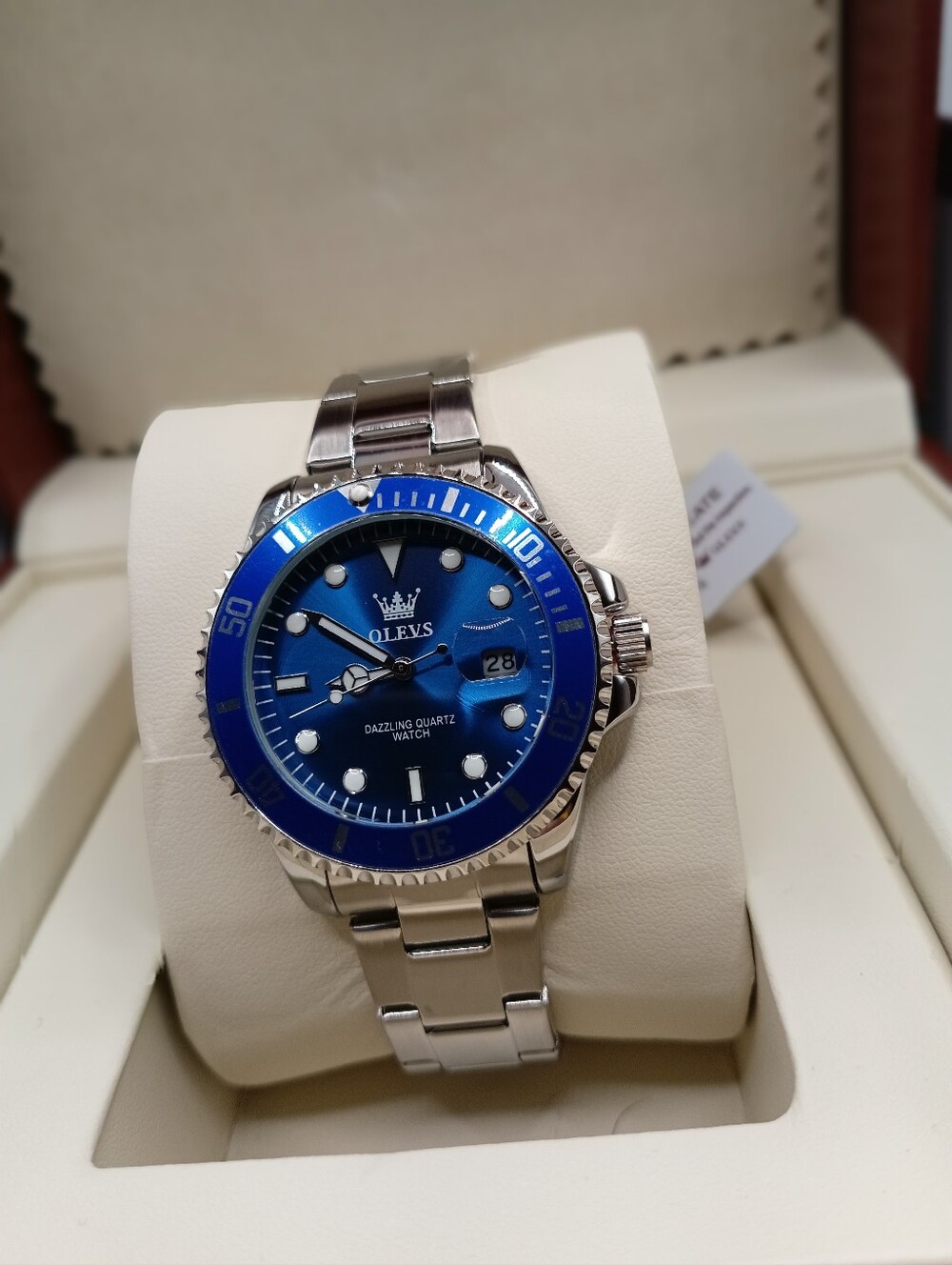 Olevs Datejust Steel And Blue Dial Quartz Watch New
